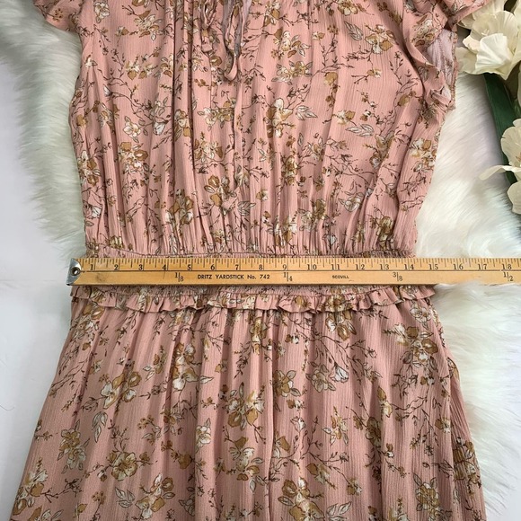 Knox Rose Pale Blush Floral Flutter Short Sleeve Smocked Waist Dress Boho xxl - Picture 12 of 14